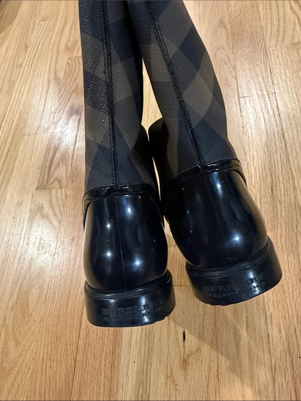 100% Authentic Burberry Rubber Plaid Tall Rain Boots
